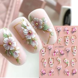 5d nagelstickers bloemen Geometrische lijnen Decor Acryl-reliëf Sliders Gold Frame Nagelstickers Cherry Blossom Manicure Glji-5D05 240509