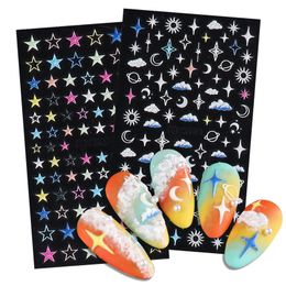 5D Stereo Relief Nails Kunst Kleurrijke Love Star Moon Nail Back Lijm Sticker Manicure Accessoires Nail Stickers