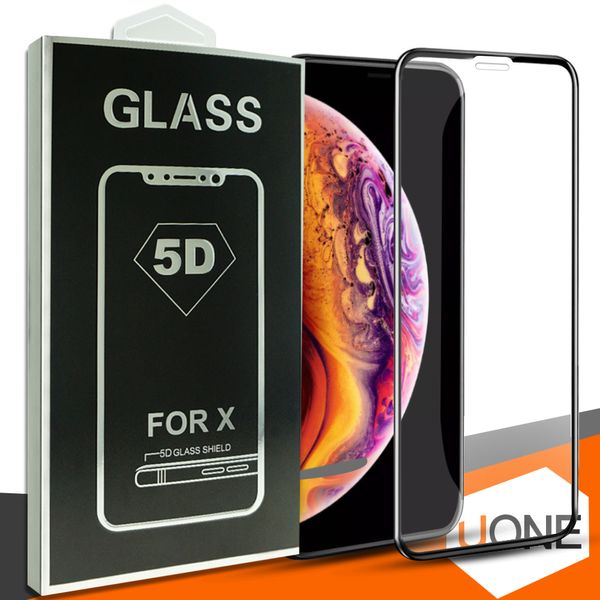 Vidrio templado 5D Cubierta completa Vidrio curvo para NUEVO Iphone XR XS MAX Película de cubierta completa Protector de pantalla de borde 3D para iPhone6 6S 7 8 Plus