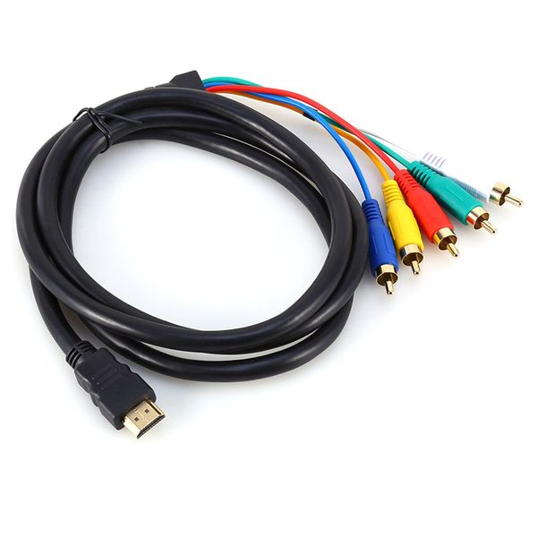 Freeshipping 5FT / 1.5M HD-MI Macho a 5 RCA Macho RGB Audio Video AV Adaptador Cable Cable Cable