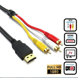 5Ft 1.5M HDMI a 3 RCA Conectores chapados en oro Video Audio Full HD 1080P Cable Cable AV Adaptador SCART macho para HDTV Smart TV Top Set-Box DVD Laptop Proyector