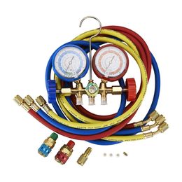 Conjunto de medidores de calibre Freon de diagnóstico de AC de 5 pies para R134A, R12, R22, R502, con acopladores, adaptador para el sistema de aire acondicionado de aire acondicionado de automóvil