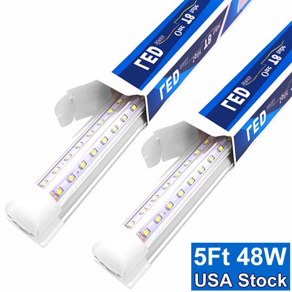 5FT LED Shop Lights, 60 pouces Linkable Integrated Tube Bulbs, V Shape 45W 48W 5000LM, 5' Cooler Light, 60'' Direct Wired Strip Bar USA STOCK