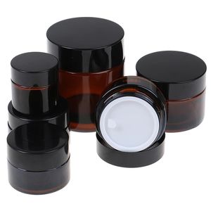 5g 10g 15g 20g 30g 50g 100g Pot en verre brun ambré Bouteille de crème cosmétique Pots d'échantillons rechargeables Récipient de stockage de maquillage avec couvercles noirs