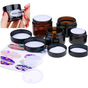 5g 10g 15g 20g 30g 50g 100g Frasco de vidrio marrón ámbar Crema cosmética Botella de loción Frascos de muestra recargables Contenedor de almacenamiento de maquillaje con tapas negras