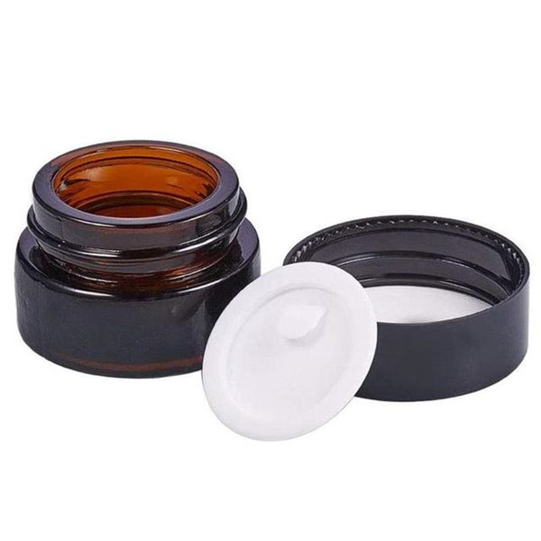 5g 10g 15g 20g 30g 50g Frascos de vidrio marrón ámbar Botella de crema facial Envase de muestra cosmética Olla recargable vacía con revestimiento interior y tapas negras