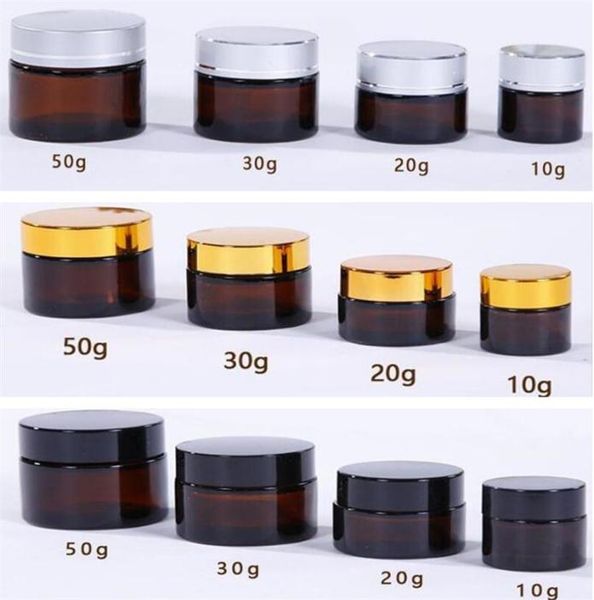 5G 10G 15G 20G 30G 50G Amber Brown Glass Bottle Face Jack Botellas recargables de almacenamiento de almacenamiento de maquillaje cosmético con oro Silv7215258