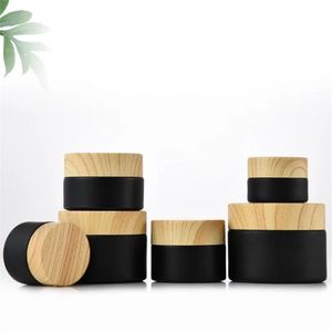 5g 10g 15g 20g 30g 50g zwarte matglazen pot cosmetische fles lege make-up container verpakking met geïmiteerde houtnerf deksels en binnenvoering