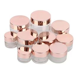 5g 10 g 15 g 20 g 30 g 50g matglas glazen crème Jar Clear cosmetische flessenlotion lippenbalsem container met roségouden deksel
