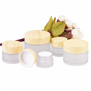 5G 10G 15G 30G 50G Cosmetische Kruiken Scrubfles Lege Makeup Gezichtscrème Hervulbare Containers Verpakking Flessen Met Hout Grain GGA2126