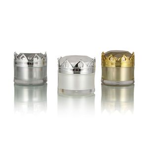LuxCos 5G/10G Crown Jar: Luxury Empty Cream Container for Cosmetics - White/Gold/Silver, Perfect for High-End Beauty Products.