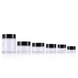 5g 10g clair pot de crème pour les yeux bouteille d'emballage vide verre baume à lèvres 15g 30g 50g 100g conteneur large bouche pots d'échantillons cosmétiques avec capuchon noir