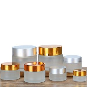 5g 10g Frosted Helder Amber Glazen Pot Crème Fles Cosmetische Container met Zwart Zilver Goud Deksel en Binnenkussen