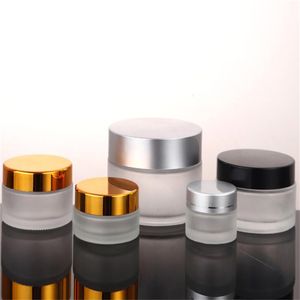 5G 10G Frosted Glazen Pot Lege Cosmetische Fles Hervulbare Container Voor Oogcrème Lotion Lippenbalsem Met zwart Zilver Goud Deksel