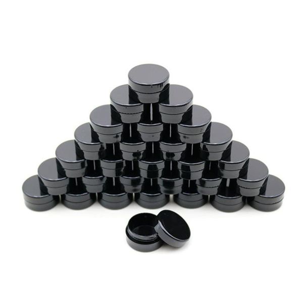 Pots noirs ronds de 5G/5ML avec couvercles à vis pour poudre acrylique, strass, breloques et autres accessoires pour ongles Gofrg