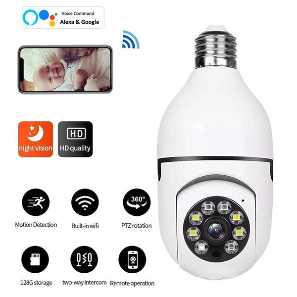 Caméra de Surveillance avec ampoule E27 5G, Vision nocturne polychrome, suivi humain automatique, Zoom, moniteur de sécurité intérieure, caméra Wifi