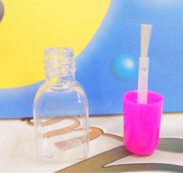 Mini botella pulida de uñas cuadrada vacía de plástico transparente bonita de 5g con cepillo de tapa, botella de plástico para uñas para niños, botellas