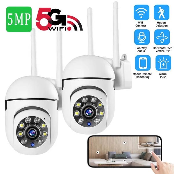 Cámaras de vigilancia WiFi 5G Cámara IP de 5MP IR Visión nocturna a todo color Protección de seguridad Movimiento CCTV Cámaras impermeables para exteriores Monitoreo interior
