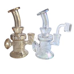 5 pouces Mini galvanoplastie verre de diamant irisé fumer des conduites d'eau recycleur Dab plates-formes avec percolateur en ligne couleur aléatoire avec Quartz Banger