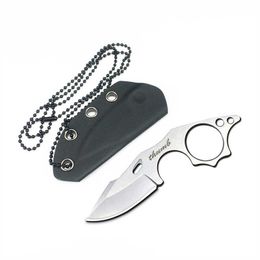 Cuchillo de hoja fija Tiger Shark de 5 pulgadas, Mini collar táctico EDC de espiga completa para acampar con funda K