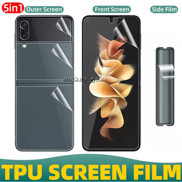 5 en 1 para Samsung Galaxy Z Flip 3 Z Flip4 Protector de pantalla Interior de película de TPU Cubierta completa Cubierta trasera exterior Protector de pantalla Alta claridad Anti-Shatter Bubble Free