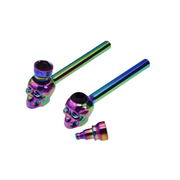 Tubos para fumar de metal de 5 pulgadas, tubo pequeño con cabeza de calavera de color arcoíris de galvanoplastia, venta al por mayor
