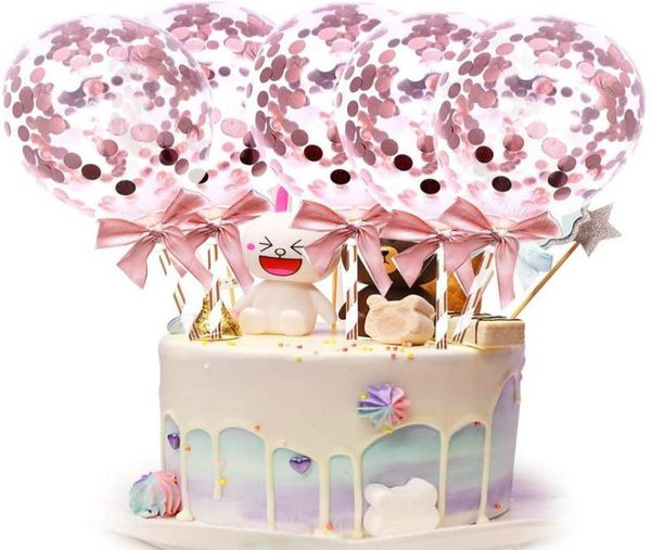 Lectins de 5 pulgadas Globos Toppers Cake Toppers Creative Confetti Cake Plug Tarjeta Cumpleaños decorativos de lentejuelas Toppers2419788
