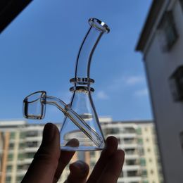 5 pouces narguilés Quartz Banger bécher avec bol plat de 4mm d'épaisseur Mini clair Bong Dab plates-formes pétrolières clous boîte individuelle conduites d'eau