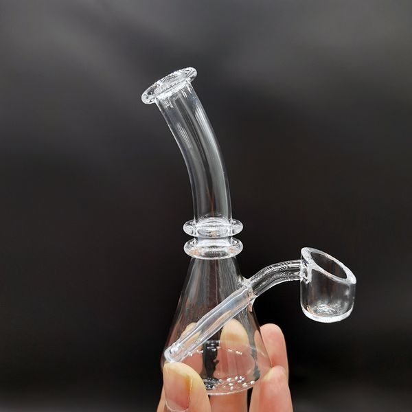 5Inches Narguilés Quartz Banger Bécher Avec Bol Plat De 4mm D'épaisseur Mini Bong Clair Dab Oil Rigs Clous Boîte Individuelle Pipe À Eau VS Bongs En Verre