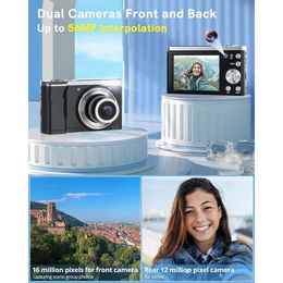 5K digitale camera 2024-56mp Autofocus Compacte camera met 10x optische zoom, vlogsmogelijkheden, 6-assige anti-shake, voor- en achtercamera's, aanraakscherm