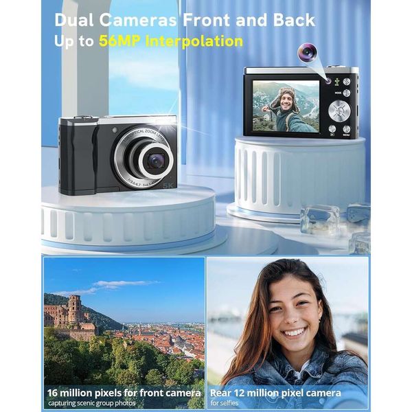 Caméra numérique 5K 2024 CAMERA 56MP les plus récentes pour la photographie Autofocus10x Zoom optique Vlogging Compact Camera avec appareil photo avant et arrière