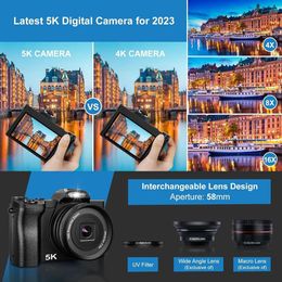 5K wifi vlogging camera met 32 g SD -kaart, 48MP autofocus compacte camera, 6 -as stabilisatie, UV -filter, 16x digitale zoom - Perfect Travel Companion