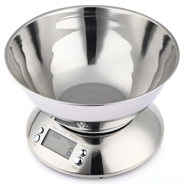 Balance alimentaire de cuisine en acier inoxydable 5kg 1g LCD balances de poids de cuisine électroniques numériques avec capteur de température de minuterie d'alarme de bol Y2335s