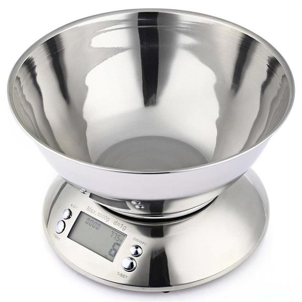 5kg 1g Balance alimentaire de cuisine en acier inoxydable LCD Balances de poids de cuisine électroniques numériques avec bol alarme minuterie capteur de température Y2286n