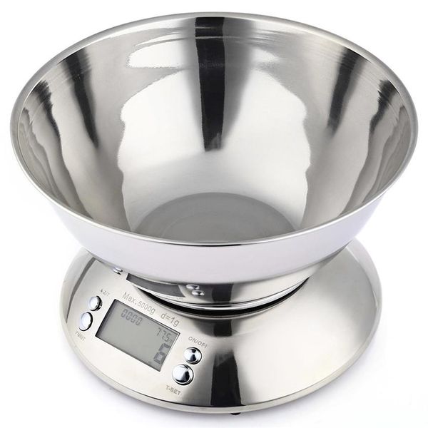 5kg 1g Balance alimentaire de cuisine en acier inoxydable LCD Balances de poids de cuisine électroniques numériques avec capteur de température de minuterie d'alarme de bol Y2232c