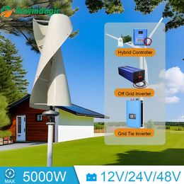 5kW verticale spiraalvormige windmolen turbine draagbare generator 12v 24V 2 mes alternatieve vrije energie windmolen met hybride controller