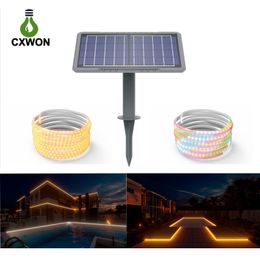 Tira de luces LED solares de 5M, 10M, 20M para exteriores, impermeable, nueva actualización, luces de cuerda, 15 modos con control remoto SMD 2835, 48led/m, luces de cadena flexibles, blanco cálido, multicolor