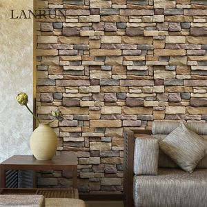 5M / 10M 3D Wall Sticker Brique Pierre Rustique Autocollant Mur Rouleaux De Papier Vintage Wall Art Autocollants Pour Salon Home Decor T200111