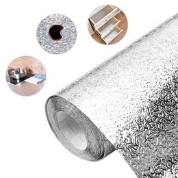 /5M/10M Aluminiumfolie Brandwerend Materiaal Behang Waterdicht zelfklevend voor Keuken Muurstickers Thuis Olie-proof Papier 220217