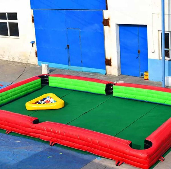 5m-10m Atractivo juego de pelota de billar inflable Patio de juegos Mesa de billar de fútbol Inflables Bola de billar volar billar campo de fútbol