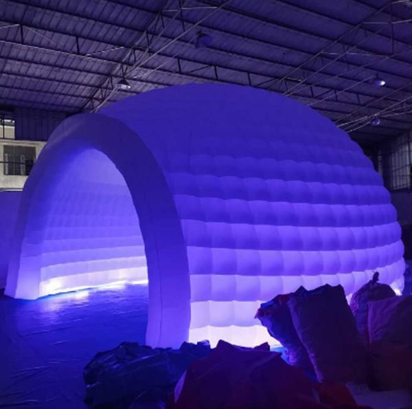 Cúpula inflable con dosel promocional de 5m-10m con luces Led, carpa blanca para escenario de Pub de boda iglú para feria comercial