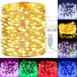 5m 10m 10m étanche des lumières LED de batterie USB String Copper fil Fairy Garland Light lampe de Noël Party Party Holiday Lighting 240508
