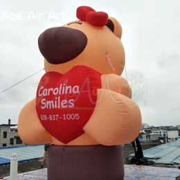 Modèle d'ours brun clair 5m 16,4 pieds à LED de haut avec cœur dans les mains pour la Saint-Valentin / Publicité / décoration de fête