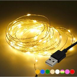 5M 165ft 50LEDs LED guirlandes lumineuses USB exploité cuivre argent fil fée guirlande guirlande lumineuse pour nouvel an mariage noël Decor7071192