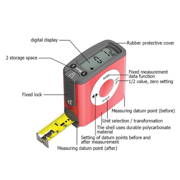 Livraison gratuite 5M / 16Ft Lcd Ruban à mesurer numérique Ruban à mesurer numérique portable avec précision Mesure électronique en acier Outils de jaugeage métrique