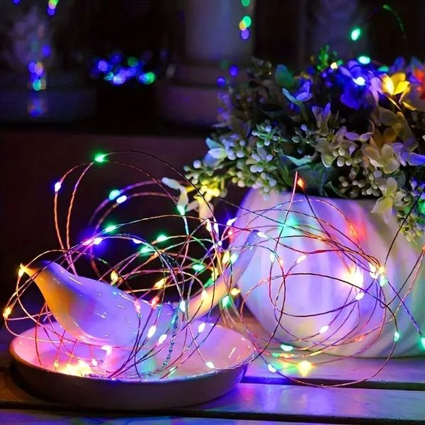 Guirlande lumineuse LED 5 M/197 pouces à piles, guirlande lumineuse en fil de cuivre, mini lumières LED alimentées par batterie pour chambre à coucher, Noël, fêtes, mariage, décoration.