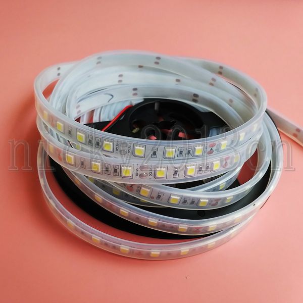 12V 24V 5050 SMD LED Flexible Strip Light Ribbon String 60lLEDs / m IP67 Tube Étanche Extérieur Double Couche PCB pour Armoire Cuisine Celling Lighting