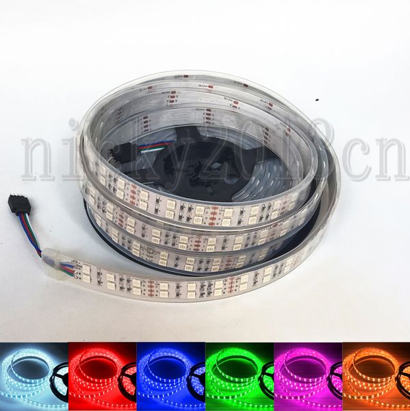 12V 5050 SMD RGB LED Flexible Strip Light Tape Ribbon String 5M 600LEDs Double Row IP67 Tube Waterproof Outdoor 120LEDs/m Multiple Color Changing
