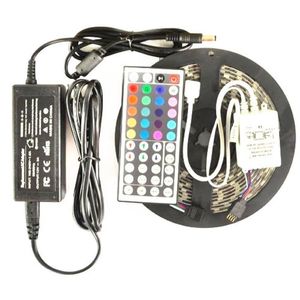 Bande lumineuse LED RGB 5050 SMD, 5M, Flexible, étanche, 16 pieds, multicolore, avec télécommande IR 44 touches, avec adaptateur secteur, Set274k complet