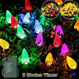 5m 50led C6 Bulbes Lights String Lights Battered Strawberry Christmas Fairy Garland Light Ordor Year Année décor 8MODES TIMER 240409